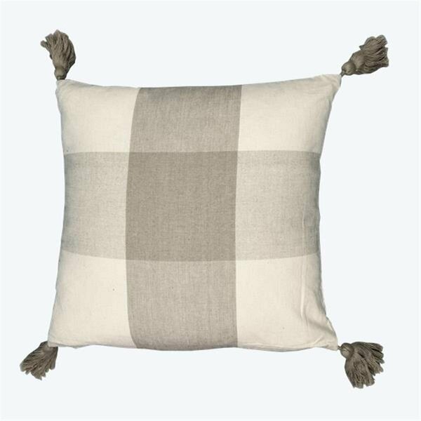 Youngs Square Plaid Pillow with Tassel Ends 10881